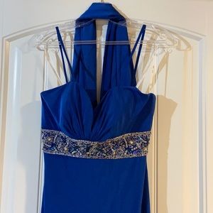 Royal blue spaghetti strap prom dress